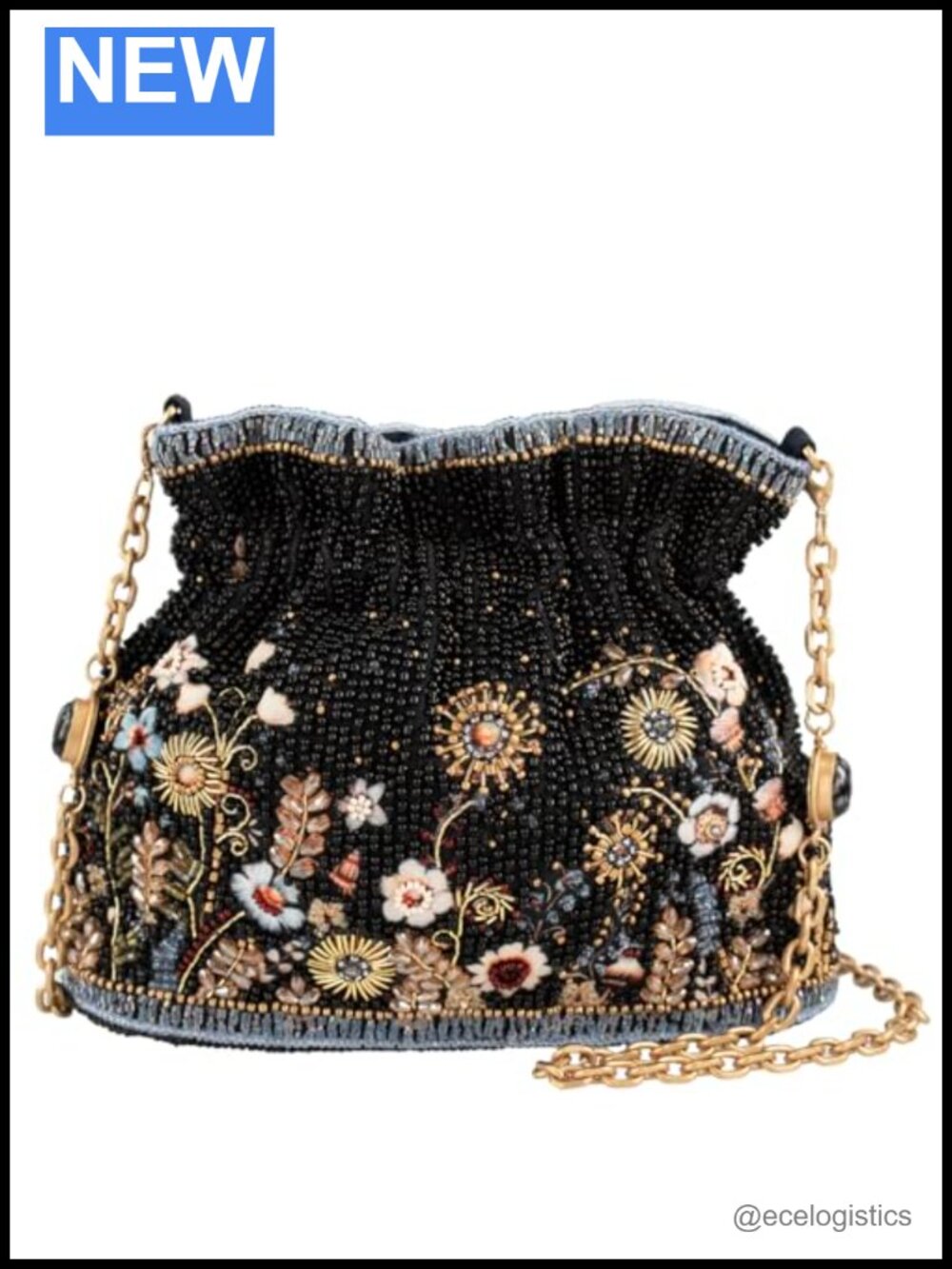 Hand-Beaded Crossbody Bag, Convertible Chain Strap, Magnetic Closure